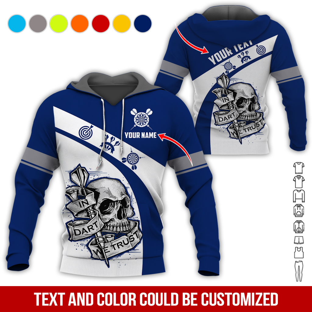 Personalized Darts Skull Premium Hoodie, Customized Name & Text Darts In Darts We Trust Hoodie, Perfect Gift For Darts Lovers, Friend, Family