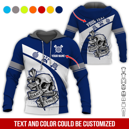Personalized Darts Skull Premium Hoodie, Customized Name & Text Darts In Darts We Trust Hoodie, Perfect Gift For Darts Lovers, Friend, Family