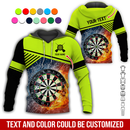 Customized Name & Text Darts Premium Hoodie, Water and Fire Dartboards Pattern Hoodie For Men & Women, Perfect Gift For Darts Lovers, Friend, Family
