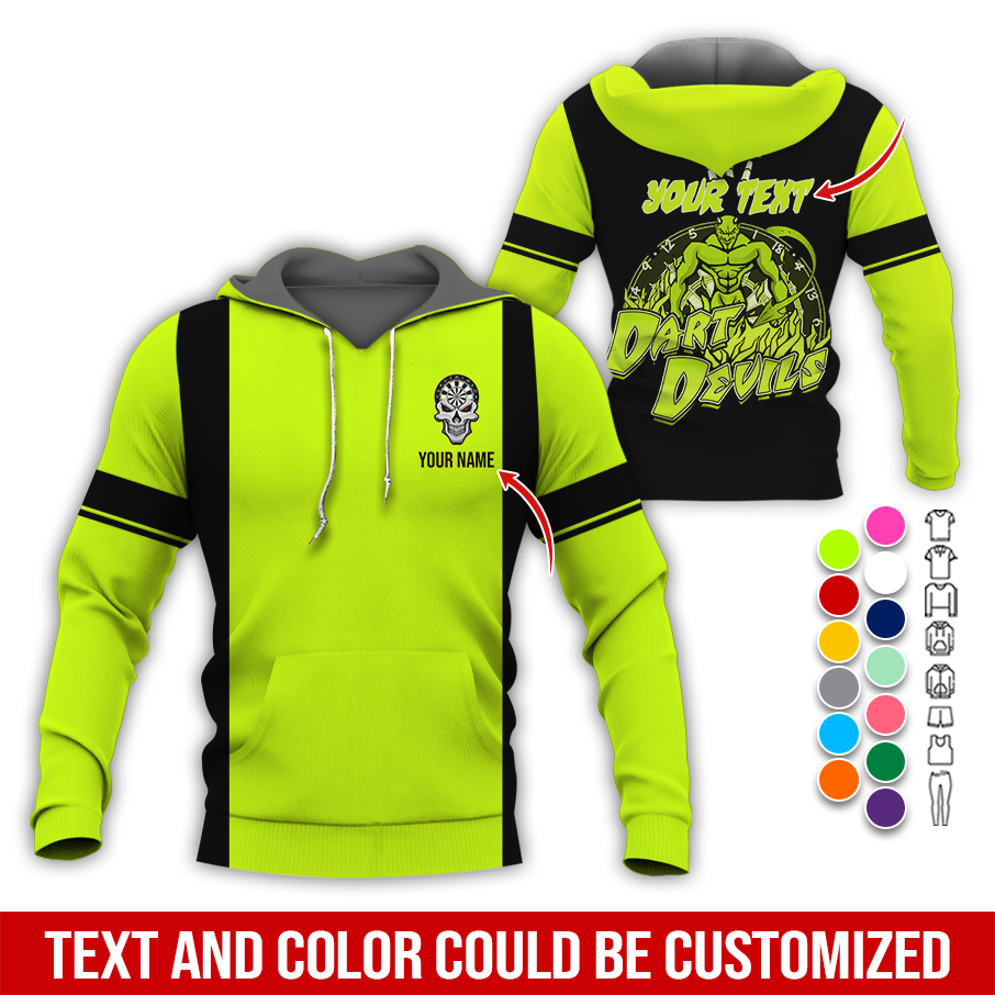 Customized Name Darts Skull Premium Hoodie, Personalized Name & Text Darts Hoodie, Darts Devils Hoodie, Perfect Gift For Darts Lovers, Friend, Family