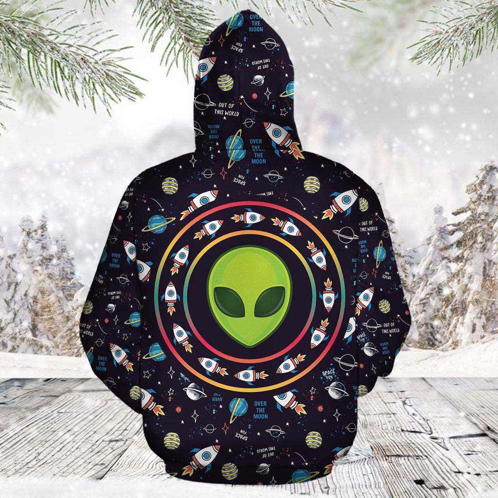UFO Alien Pattern Pullover Premium Hoodie Wish You Were Weird, Perfect Outfit For Men And Women On Christmas New Year Autumn Winter