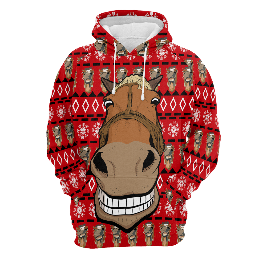 Horse Face Premium Christmas Hoodie, Funny Horse Christmas Tree Unisex Red Hoodie For Men & Women - Perfect Gift For Christmas, Family