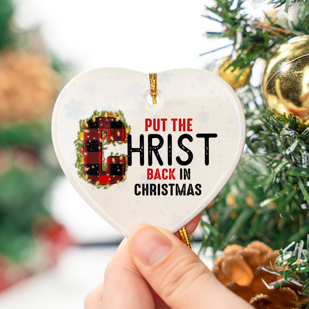 Heart Ceramic Christmas Ornament - Put The Christ Back In Christmas Ceramic Ornament, Gift For Christmas, Holiday Decor