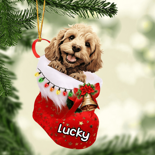 Custom Dog Acrylic Christmas Ornament, Personalized Cockapoo In Stocking Christmas Acrylic Ornament for Dog Lover, New Year