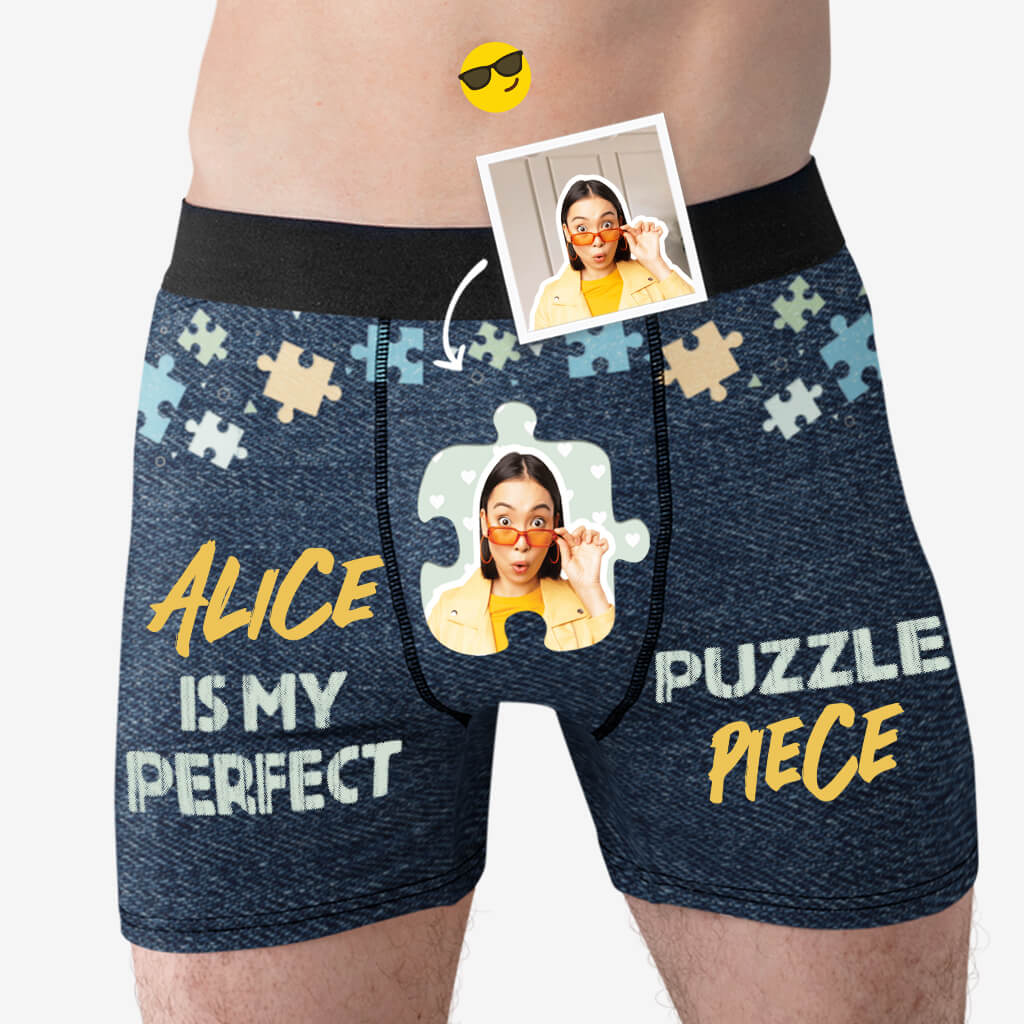 Personalized Boxers, Custom Face Underwear - Customized My Perfect Puzzle Piece Boxer - Best Valentine Gift For Men From Lover