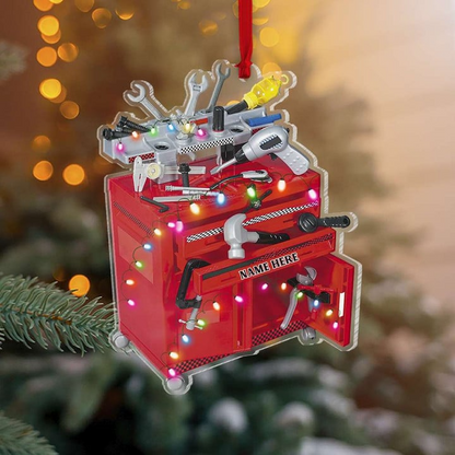 Custom Acrylic Christmas Ornament, Personalized Racing Toy Tool Box & Engine Block Custom Shaped Acrylic Ornament For Mechanic, Racer