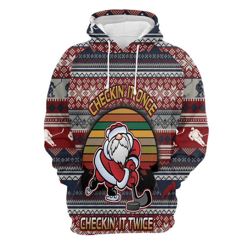 Hockey Premium Christmas Hoodie, Hockey Checking It Once Christmas Unisex Hoodie For Men & Women - Perfect Gift For Christmas, Hockey Lovers