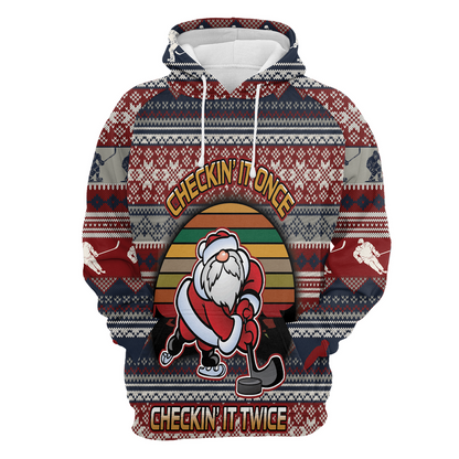 Hockey Premium Christmas Hoodie, Hockey Checking It Once Christmas Unisex Hoodie For Men & Women - Perfect Gift For Christmas, Hockey Lovers