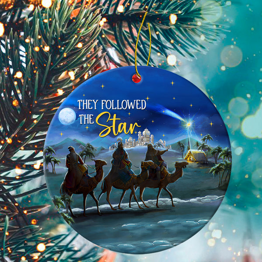 Night In Desert Ceramic Christmas Ornament - They Followed The Star Circle Ceramic Ornament, Perfect Gift For Christmas, Holiday Decor