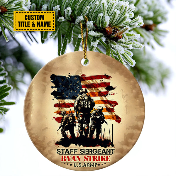 Personalized Couple Christmas Ornament - American Flag And Soldiers Ceramic Ornament, Perfect Gift For Soldiers,Memorial Day