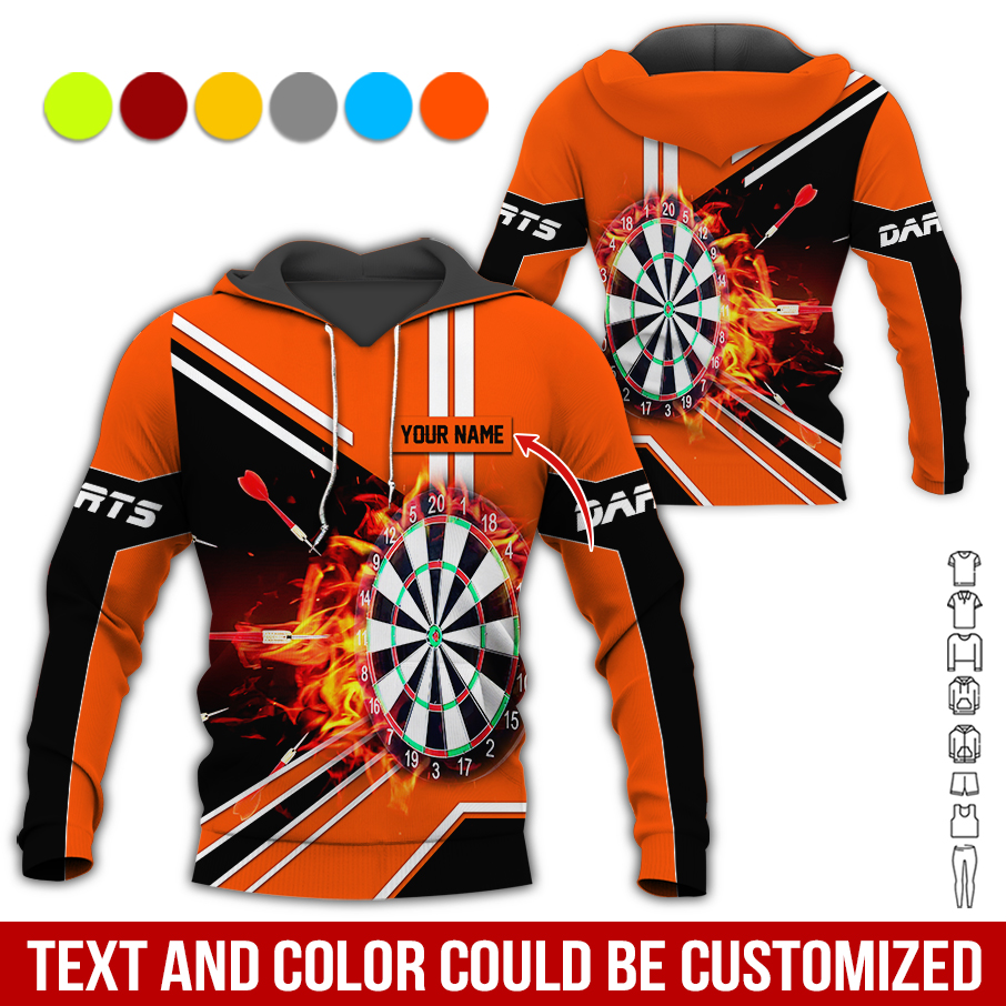 Personalized Flaming Dartboards Premium Hoodie ,Customized Name Hoodie, Perfect Gift For Darts Lovers, Darts Player