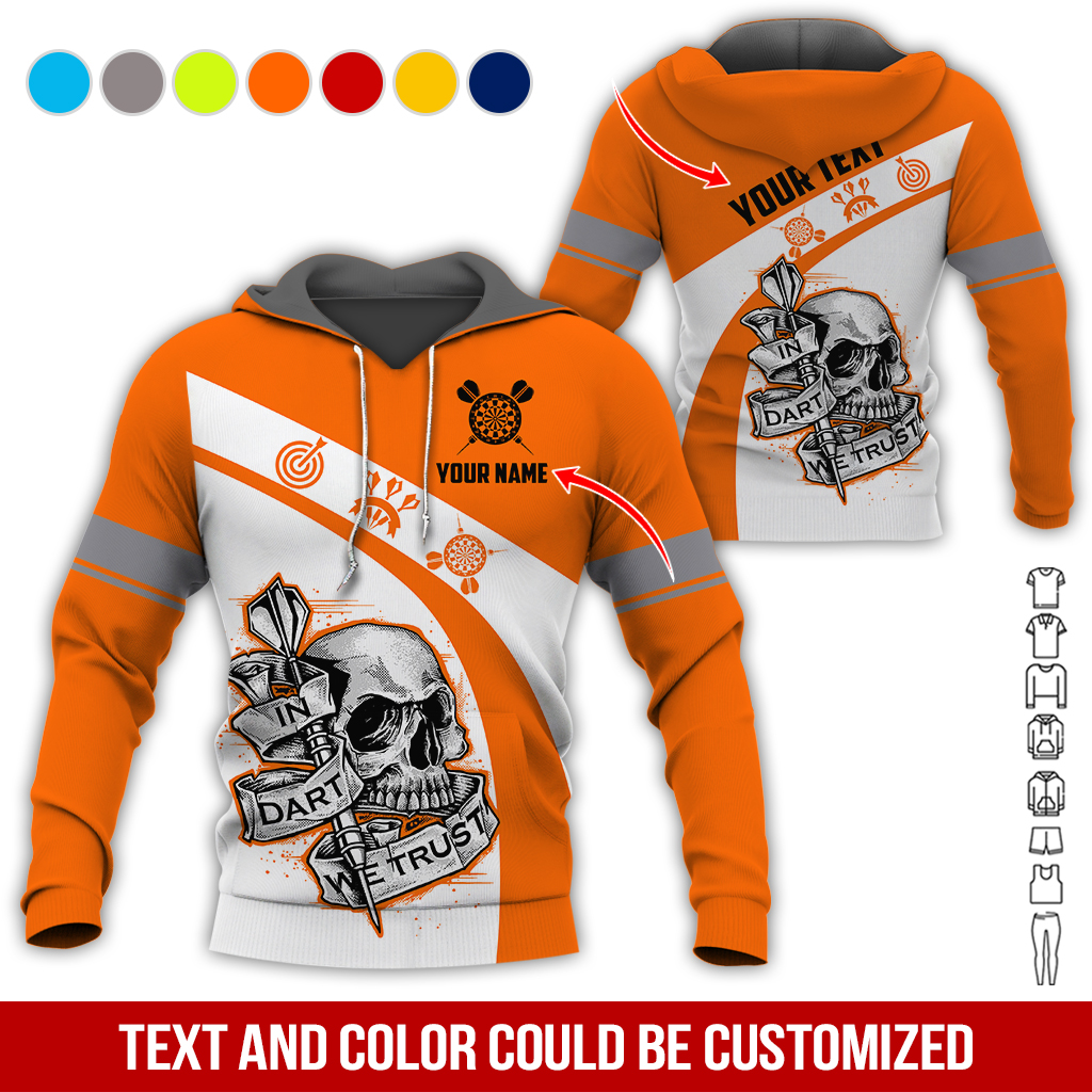 Personalized Darts Skull Premium Hoodie, Customized Name & Text Darts In Darts We Trust Hoodie, Perfect Gift For Darts Lovers, Friend, Family