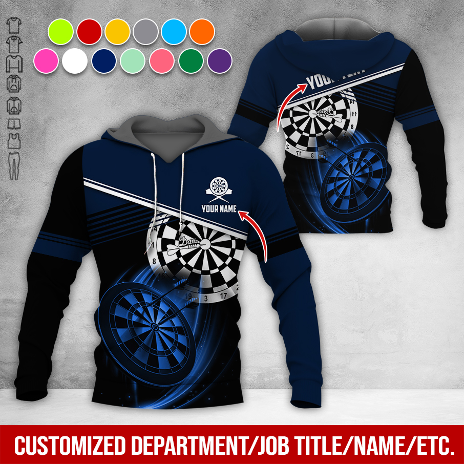 Customized Name & Text Darts Premium Hoodie, White Line & Darts Pattern Hoodie, Perfect Gift For Darts Lovers, Darts Player