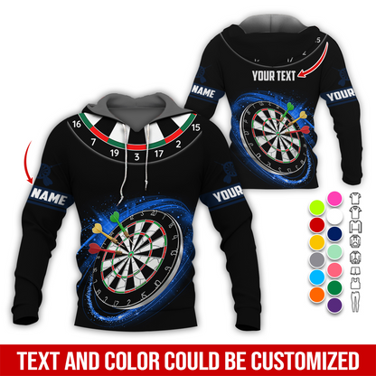 Customized Name & Text Darts Premium Hoodie, Darts Pattern Black Hoodie, Perfect Gift For Darts Lovers, Friend, Family