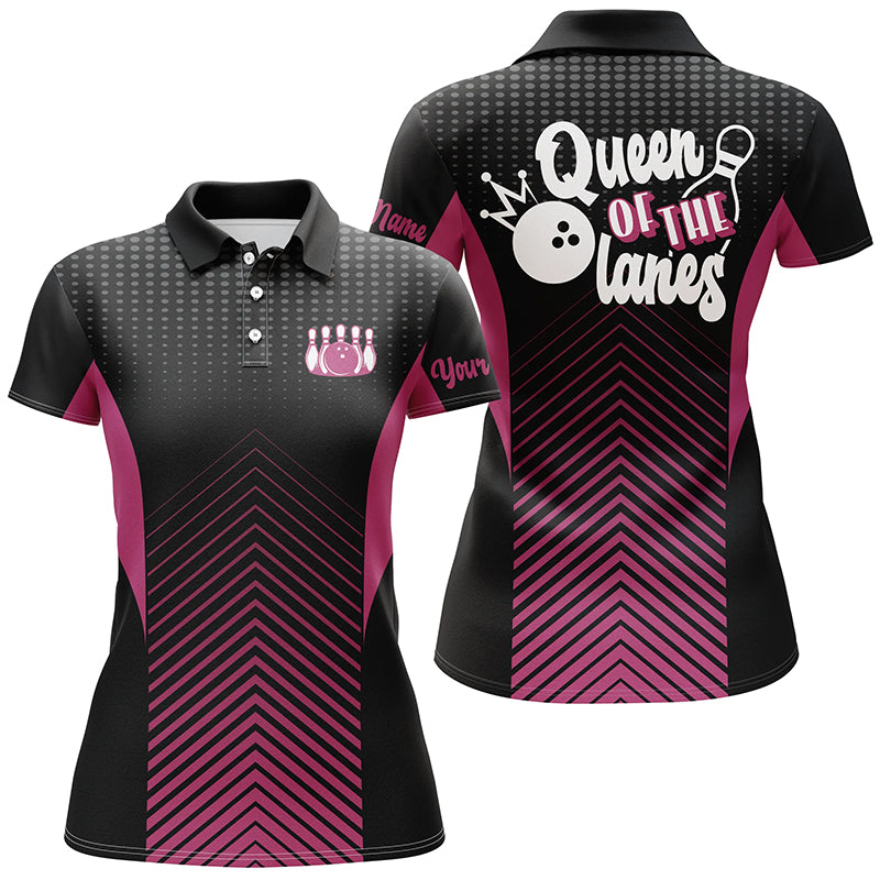 Bowling Custom Women Polo Shirt - Custom Name Queen Of The Lanes Bowling Personalized Bowling Polo Shirt - Gift For Friend, Family, Bowling Lovers