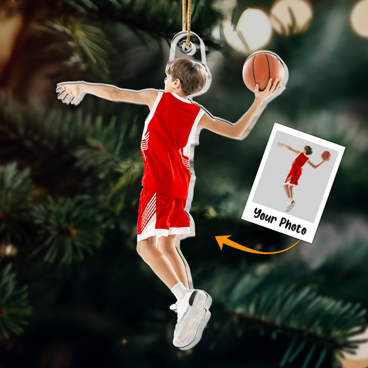 Personalized Acrylic Basketball Photo Ornament, Custom Your Great Moment Of Basketball Acrylic Ornament For Christmas, Perfect Gift For Basketball Lovers