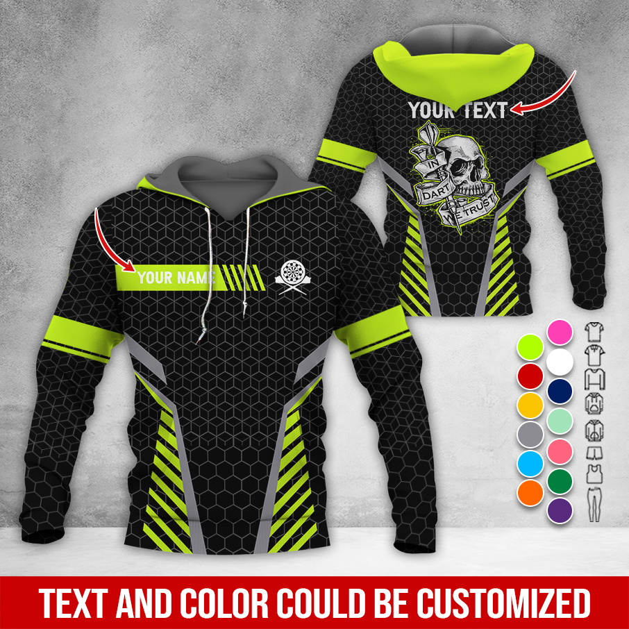 Personalized Skull Darts Premium Hoodie, Customized Name & Text Darts Hoodie, Honeycomb Pattern Hoodie, Perfect Gift For Darts Lovers, Darts Player
