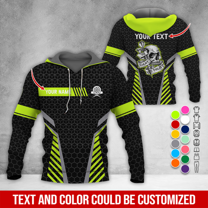 Personalized Skull Darts Premium Hoodie, Customized Name & Text Darts Hoodie, Honeycomb Pattern Hoodie, Perfect Gift For Darts Lovers, Darts Player