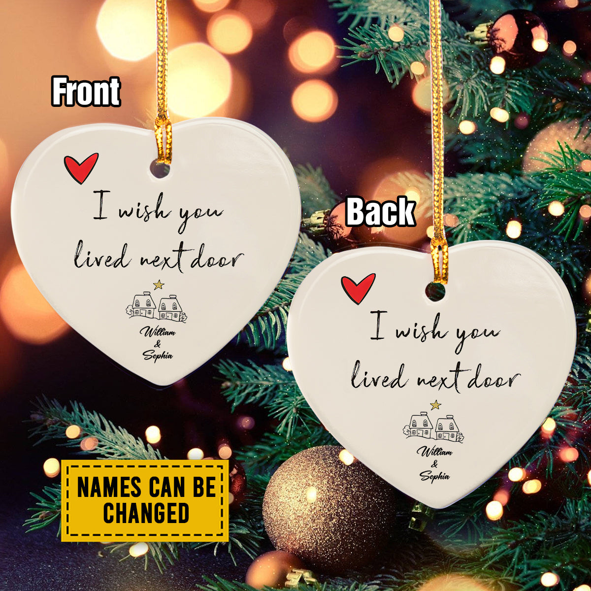 Personalized Couple Ceramic Christmas Ornament - I Wish You Lived Next Door Ceramic Ornament, Perfect Gift For Couple, Holiday Decor
