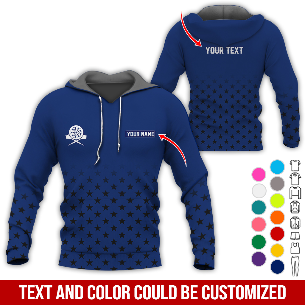 Customized Name & Text Darts Premium Hoodie, Black Stars Pattern Darts Hoodie, Perfect Gift For Darts Lovers, Darts Player