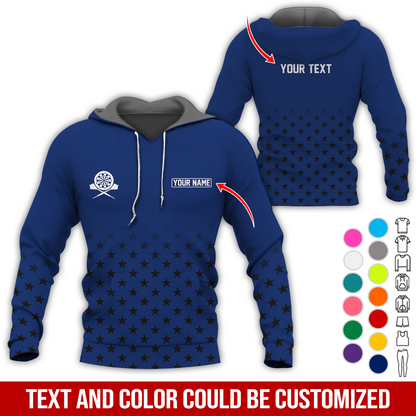 Customized Name & Text Darts Premium Hoodie, Black Stars Pattern Darts Hoodie, Perfect Gift For Darts Lovers, Darts Player