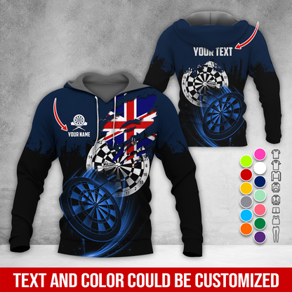Customized Name & Text Darts Premium Hoodie, England Flag Darts Hoodie, Perfect Gift For Darts Lovers, Friend, Family