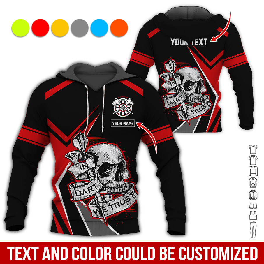 Customized Name & Text Darts Skull Premium Hoodie, Custom Colorful Darts, In Darts We Trust Hoodie , Perfect Gift For Darts Lovers, Darts Player