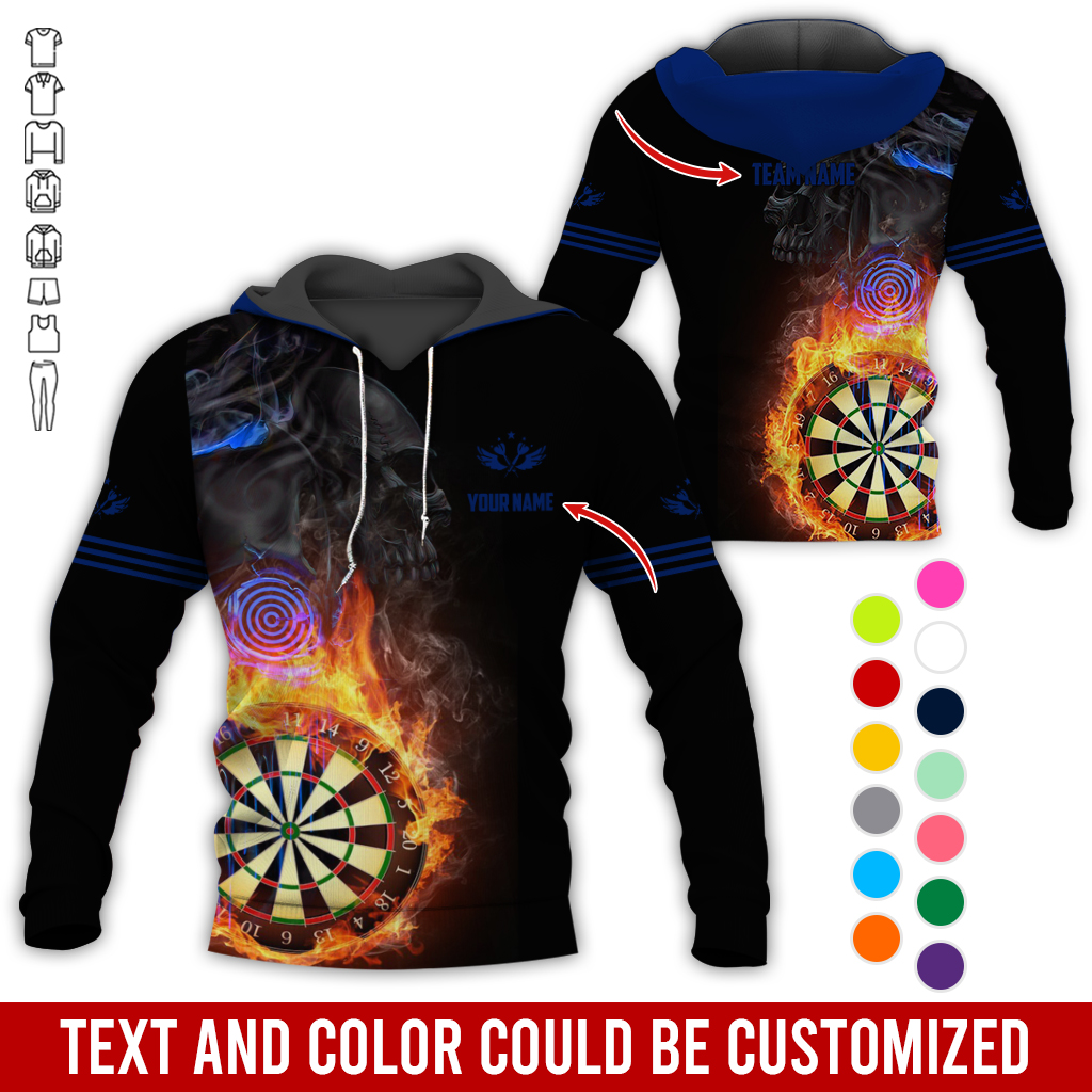Customized Name & Text Darts SKull Premium Hoodie, Flaming Dartboards Pattern Hoodie For Men & Woman, Perfect Gift For Darts Lovers, Darts Player