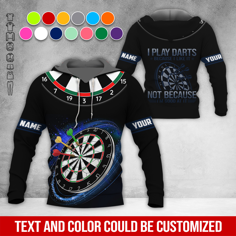 Customized Name Darts Premium Hoodie, I Play Darts Because I Like It Not Because I'm Good At It Darts Black Hoodie, Perfect Gift For Darts Lovers, Darts Player
