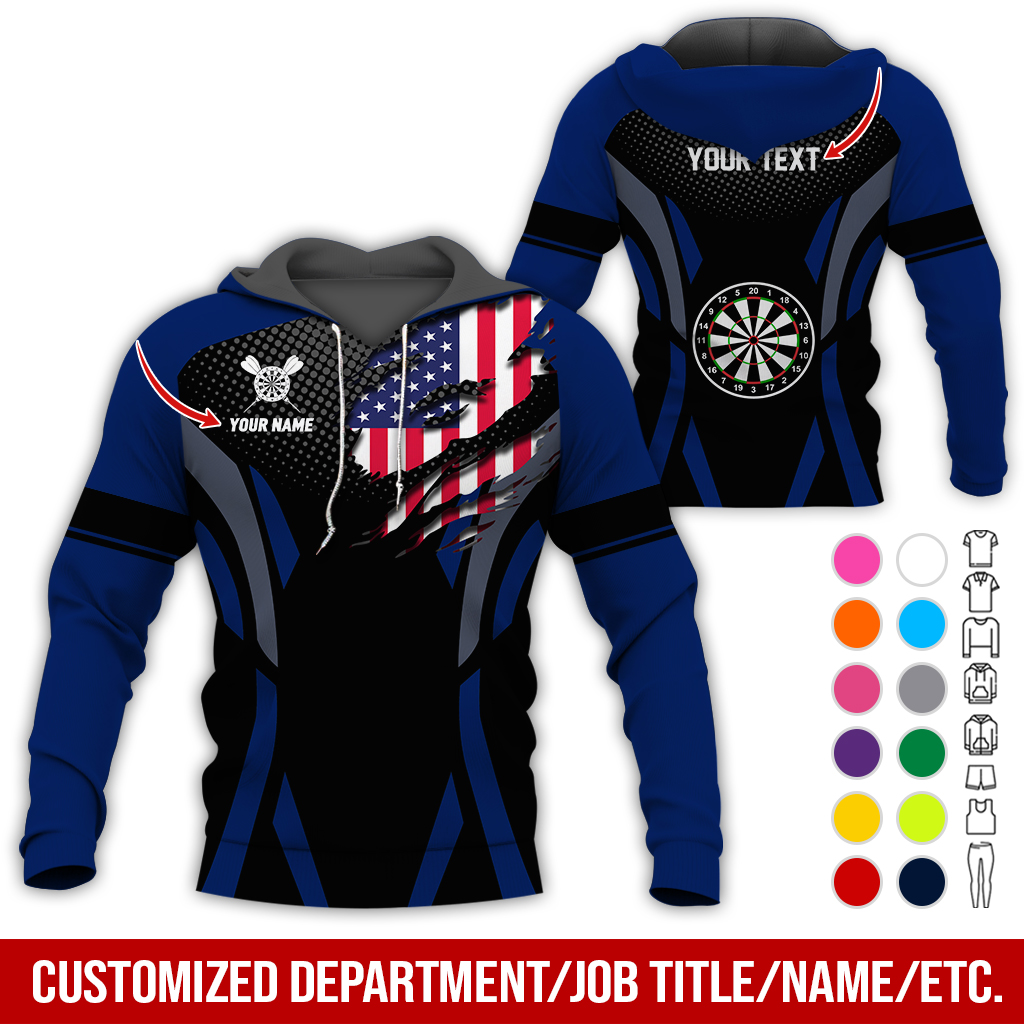 Personalized American Flag Darts Premium Hoodie, Custom Name & Text Darts Hoodie, Perfect Gift For Darts Lovers, Friend, Family