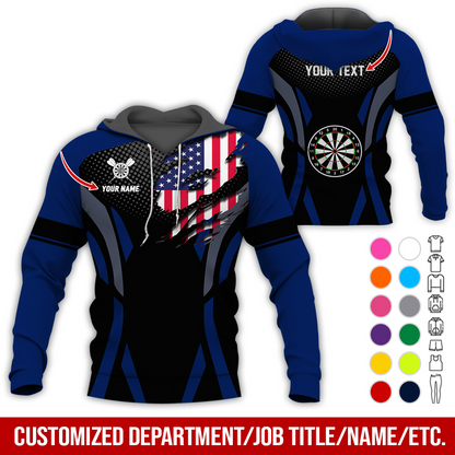 Personalized American Flag Darts Premium Hoodie, Custom Name & Text Darts Hoodie, Perfect Gift For Darts Lovers, Friend, Family