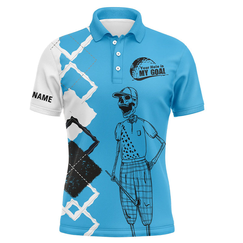 Custom Golf Long Sleeve Men Polo Shirt - Custom Name Skull Apparel - Your Hole Is My Goal Men Polo Shirt - Perfect Polo Shirt For Men, Golfers