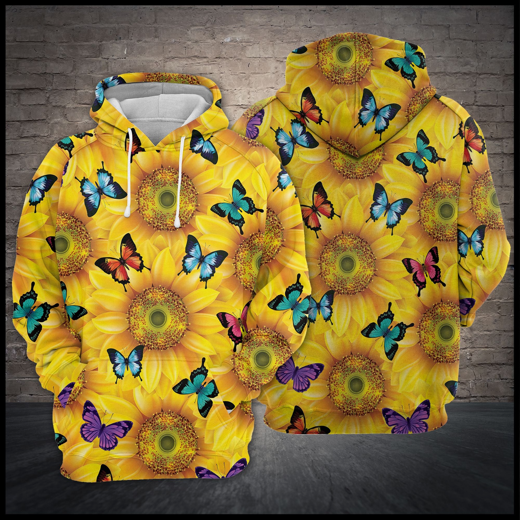 Sunflower Butterfly Pullover Premium Hoodie, Perfect Outfit For Men And Women On Christmas New Year Autumn Winter