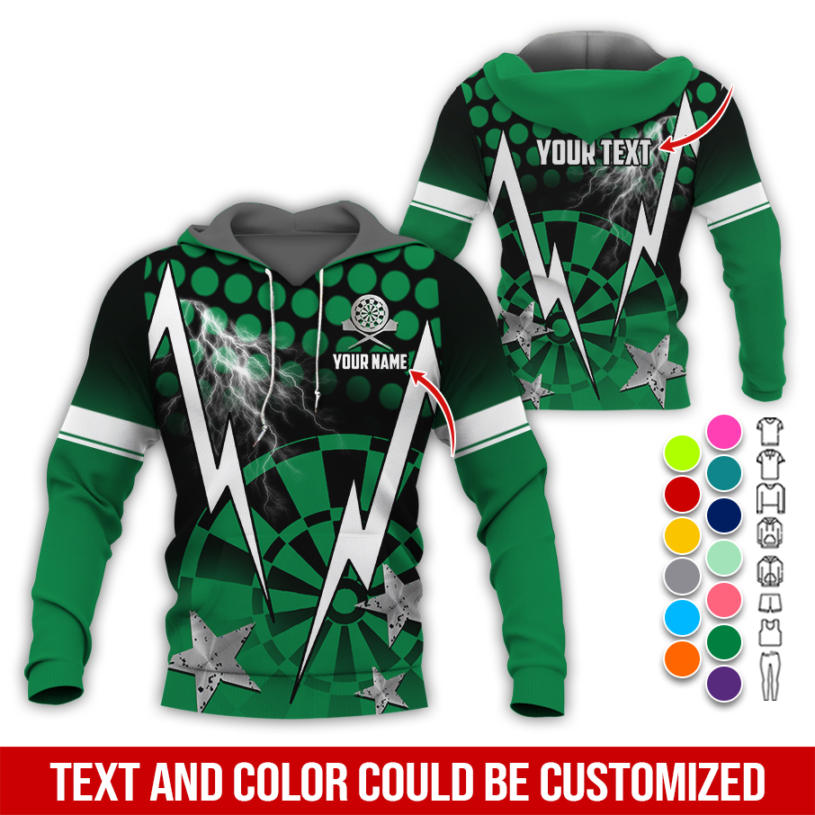 Personalized Lightning & Stars Darts Premium Hoodie, Customized Name & Text Darts Hoodie, Perfect Gift For Darts Lovers, Darts Player