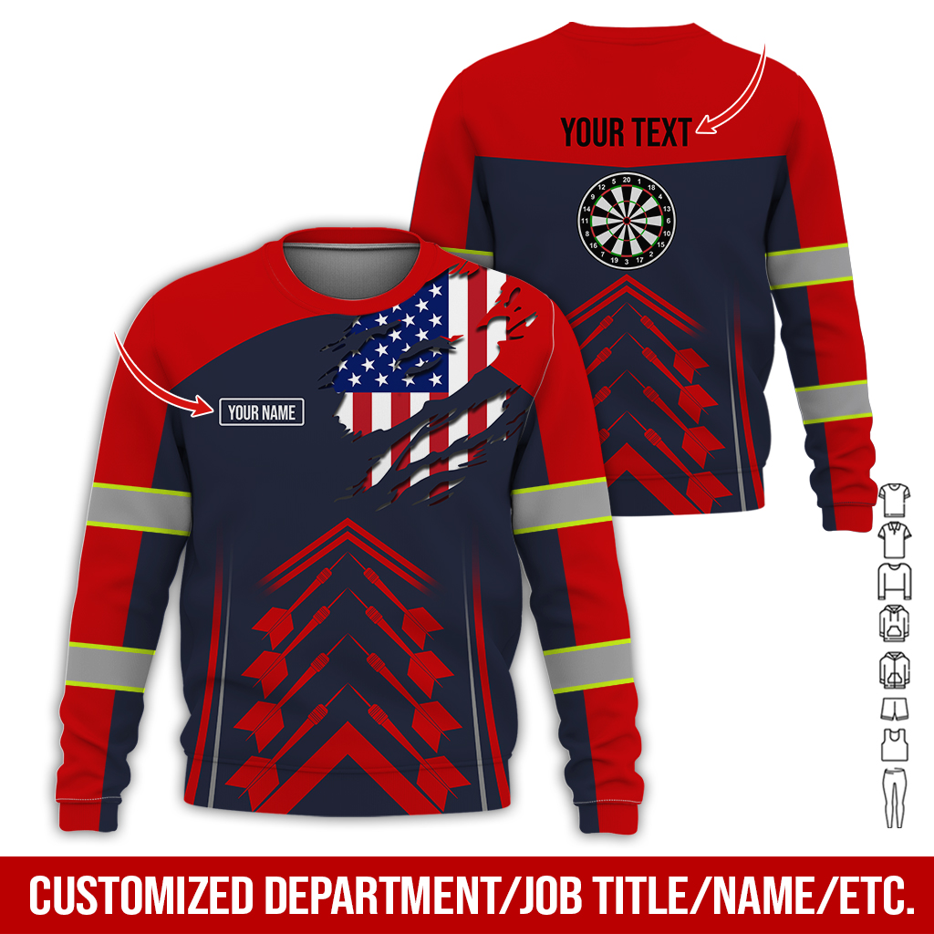 Customized Name Darts Sweatshirt, American Flag Pattern Sweatshirt For Men & Women, Perfect Gift For Darts Lovers, Friend, Family