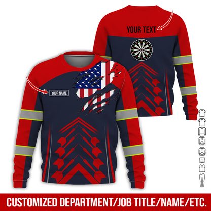 Customized Name Darts Sweatshirt, American Flag Pattern Sweatshirt For Men & Women, Perfect Gift For Darts Lovers, Friend, Family