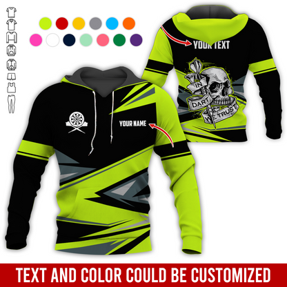 Customized Name & Text Darts Skull Premium Hoodie, In Darts We Trust Hoodie For Men & Women, Perfect Gift For Darts Lovers, Friend, Family