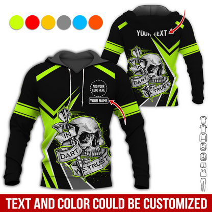 Personalized Darts Skull Premium Hoodie ,Customized Name Text & Logo In Darts We Trust Hoodie, Perfect Gift For Darts Lovers, Darts Player