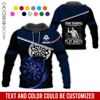 Customized Name & Text Darts Grandpa Premium Hoodie, Super Cool Grandpas Play Darts & Drink Beer Hoodie - Gift For Darts Lovers, Darts Players