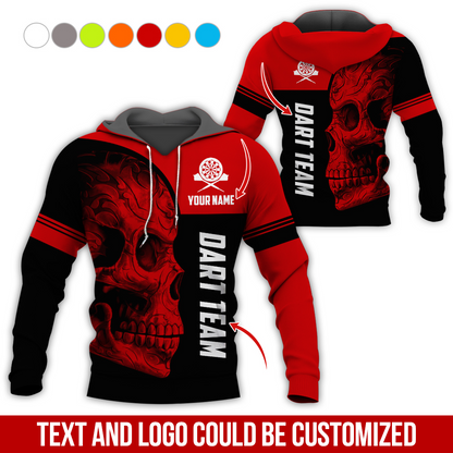 Customized Name & Team Name Darts Skull Premium Hoodie, I Like Darts Hoodie, Perfect Gift For Darts Lovers, Darts Player