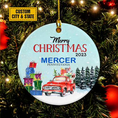 Personalize Ceramic Christmas Ornament - Custom Merry Christmas 2023 Circle Ceramic Ornament, Perfect Gift For Christmas