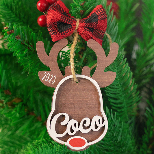 Personalized Wooden Reindeer Ornament, Rudolph Reindeer Custom Kids' Names Wooden Ornament For Christmas, Best Personalized Presents For Family