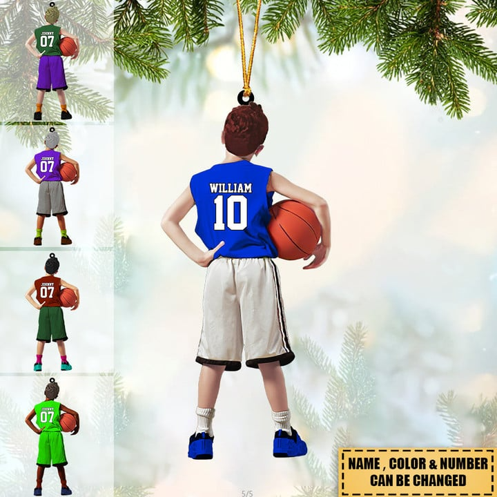 Custom Basketball Acrylic Christmas Ornament, Personalized Kids Little Boy Basketball Acrylic Ornament For Basketball Lover, Christmas