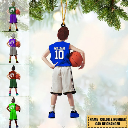 Custom Basketball Acrylic Christmas Ornament, Personalized Kids Little Boy Basketball Acrylic Ornament For Basketball Lover, Christmas