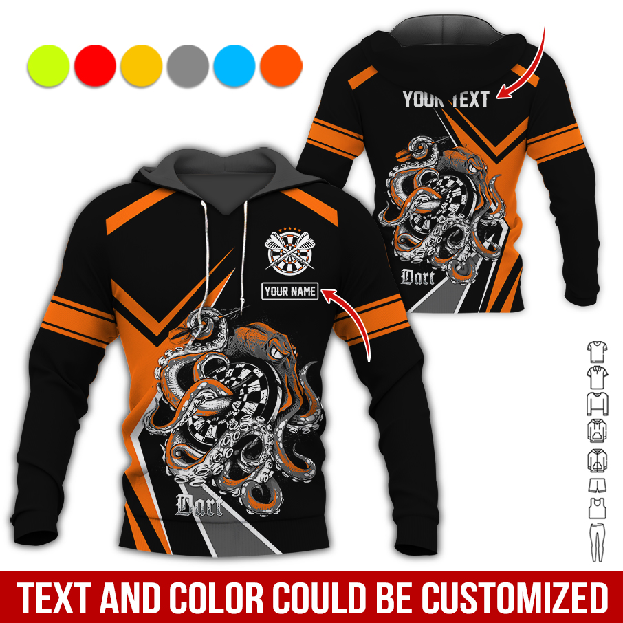 Customized Name & Text Darts Premium Hoodie, Darts & Octopus Pattern Hoodie For Men & Woman, Perfect Gift For Darts Lovers, Darts Player