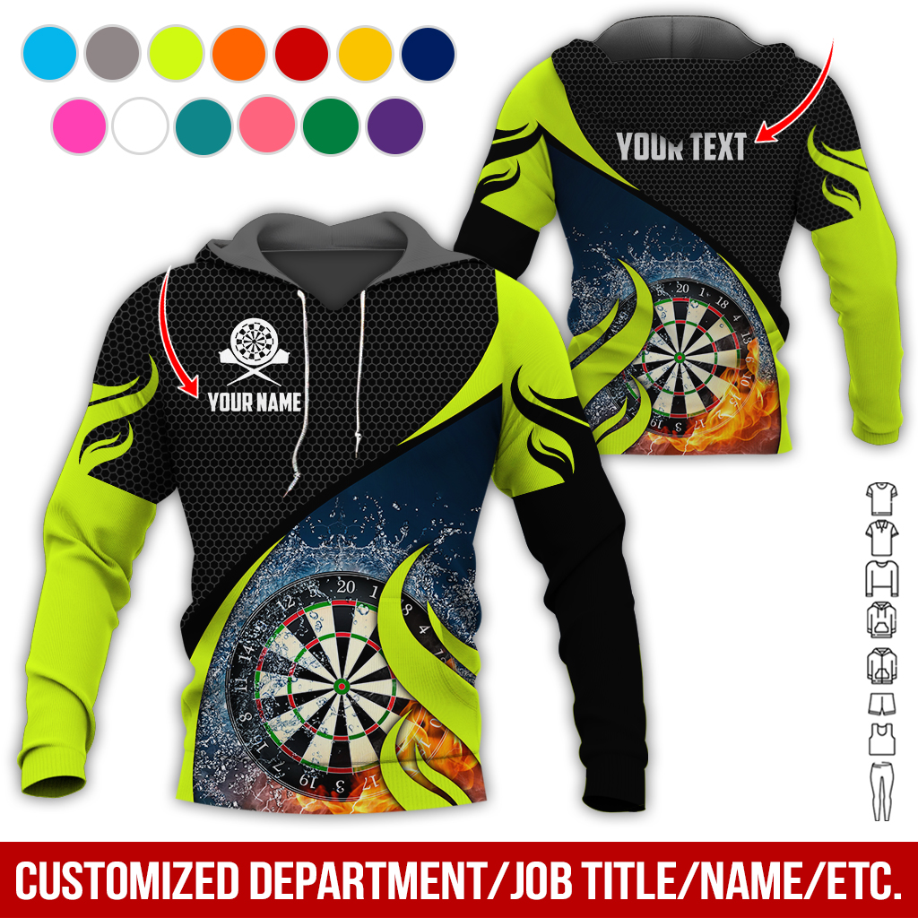 Personalized Fire & Water Darts Premium Hoodie, Customized Name & Text Darts Hoodie, Honeycomb Pattern Hoodie, Perfect Gift For Darts Lovers, Darts Player