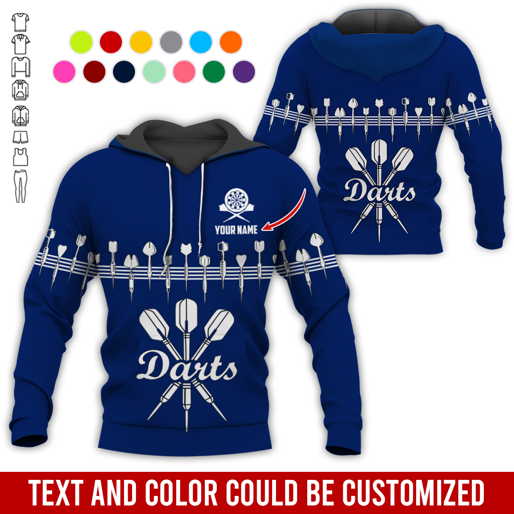 Customized Darts Premium Hoodie, Personalized Name Hoodie, Darts & Music Pattern Hoodie, Perfect Gift For Darts Lovers, Friend, Family