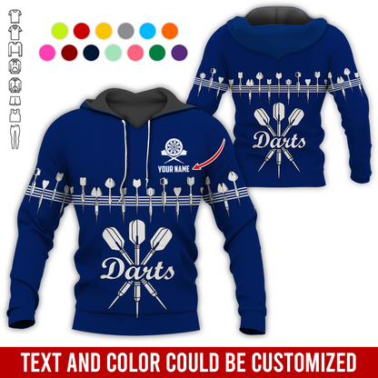 Customized Darts Premium Hoodie, Personalized Name Hoodie, Darts & Music Pattern Hoodie, Perfect Gift For Darts Lovers, Friend, Family