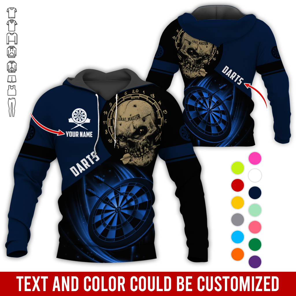 Customized Name Darts Skull Premium Hoodie, Darts Master Skull Pattern Hoodie, Perfect Gift For Darts Lovers, Friend, Family