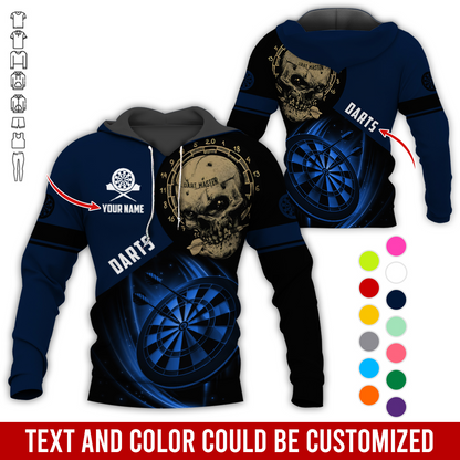 Customized Name Darts Skull Premium Hoodie, Darts Master Skull Pattern Hoodie, Perfect Gift For Darts Lovers, Friend, Family